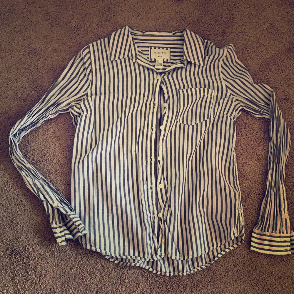 Forever 21 Striped Button Up Shirt - Small